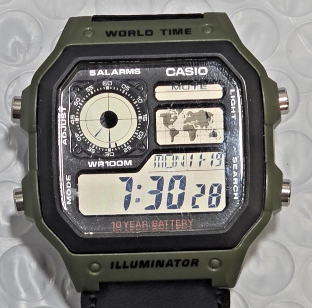 Casio Ae1200wh-5av World Time Watch Chronograph 5 Alarms 10 Year Battery